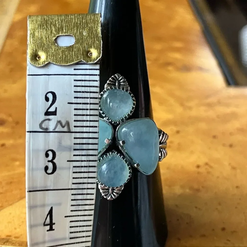 Genuine Aquamarine Sterling Silver Ring Size 9
